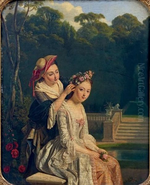 La Couronne De Fleurs Oil Painting by Jean Alphonse Roehn