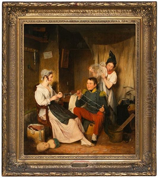 Un Soldado Con Dos Jovenes Oil Painting by Jean Alphonse Roehn