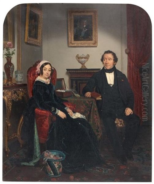 Couple Dans Un Interieur Oil Painting by Jean Alphonse Roehn