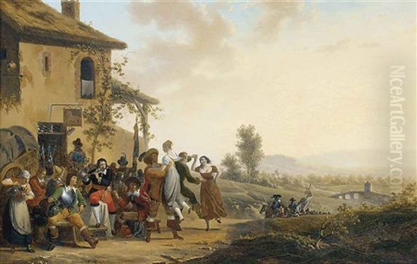 Merrymaking At The Inn Oil Painting by Jean Alphonse Roehn