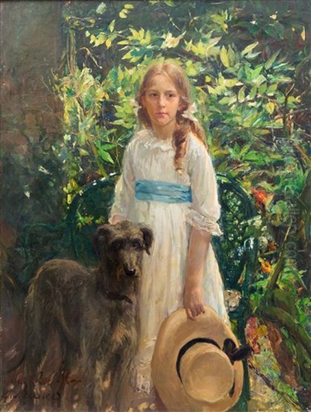 Portrait Of Jonkvrouwe Agatha Eleanora 'nora' Van Rappard (1904-1984), With Her Dog Oil Painting by Otto Willem Albertus Roelofs