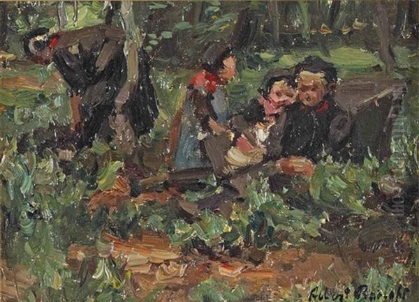 Children Playing In A Garden Oil Painting by Otto Willem Albertus Roelofs