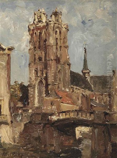 A View Of The Church In Dordrecht Oil Painting by Otto Willem Albertus Roelofs