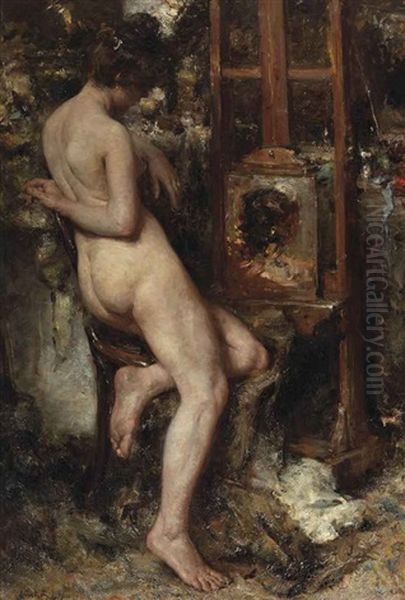 In De Rust (model In The Artist's Studio) Oil Painting by Otto Willem Albertus Roelofs