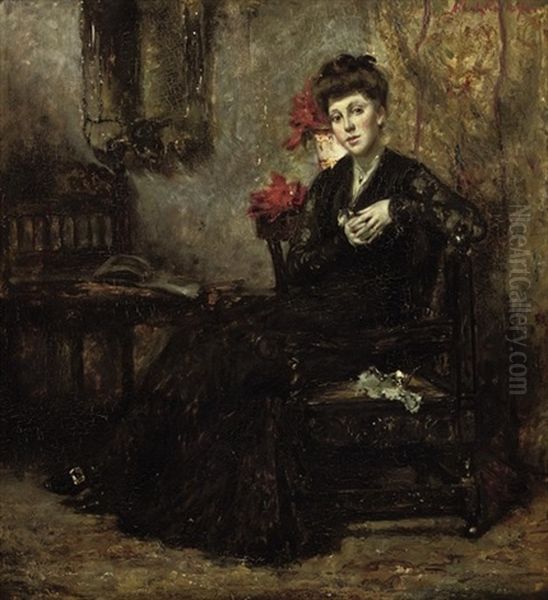 Meditation: A Diva Wearing A Black Lace Dress Oil Painting by Otto Willem Albertus Roelofs