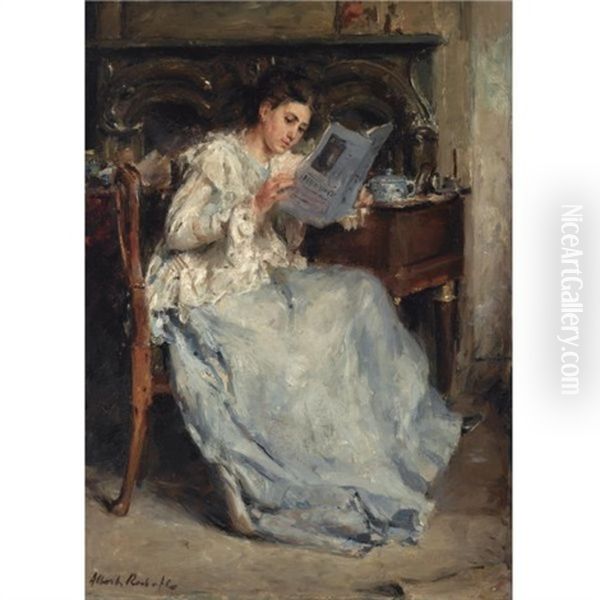 Tjieke Roelofs Reading Oil Painting by Otto Willem Albertus Roelofs