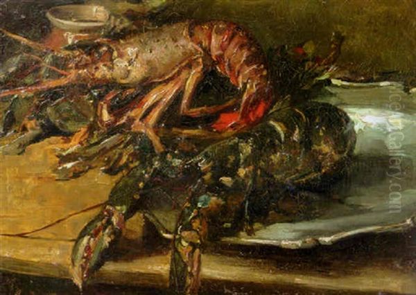 Lobsters On A Silver Plate Oil Painting by Otto Willem Albertus Roelofs