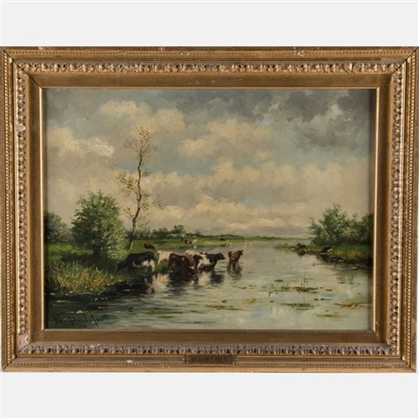 River Landscape Oil Painting by Willem Roelofs