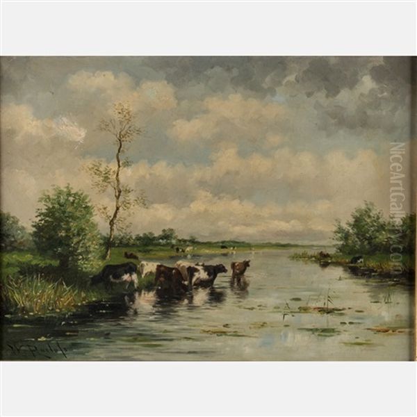 River Landscape Oil Painting by Willem Roelofs