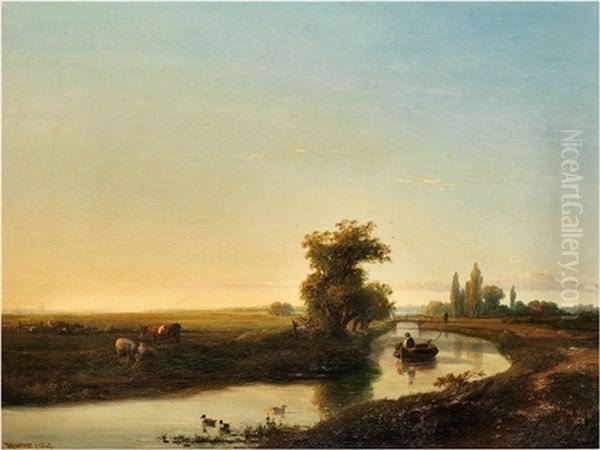 Abendliche Flusslandschaft Oil Painting by Willem Roelofs