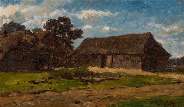 Dutch Cloudy Sky Over A Farm In Drenthe Oil Painting by Willem Roelofs