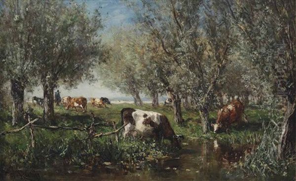 Cows Grazing In The Wetlands Oil Painting by Willem Roelofs