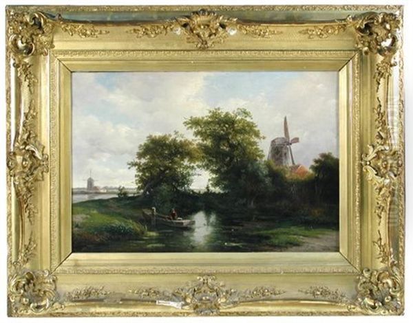 Dutch Canal Scene Oil Painting by Willem Roelofs