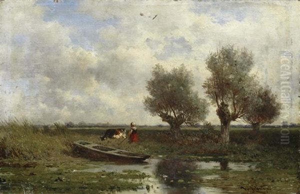 Dutch Landscape Oil Painting by Willem Roelofs