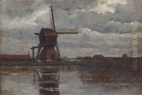 Watermolen Bij Meerkerk: The Watermill Near Meerkerk by Willem Roelofs