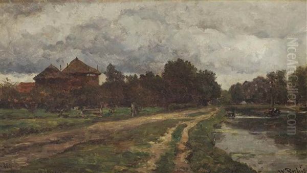 Meern Pres Utrecht: (a View Of De Meern Near Utrecht) Oil Painting by Willem Roelofs