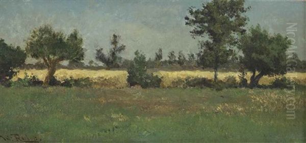 Trees Along A Hayfield Oil Painting by Willem Roelofs