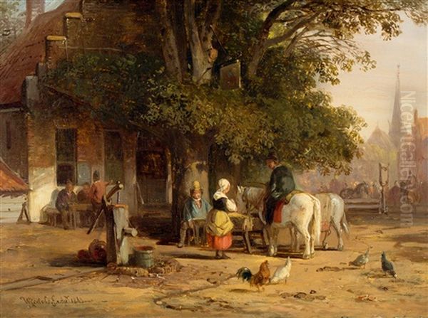 Dorpsherberg Aan Dorpsstraat Oil Painting by Willem Roelofs