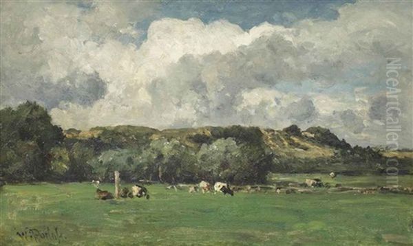 Cows Behind The Dunes, Bloemendaal Oil Painting by Willem Roelofs