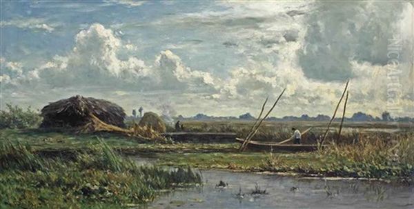 The Reed Cutters, Kortenhoef Oil Painting by Willem Roelofs