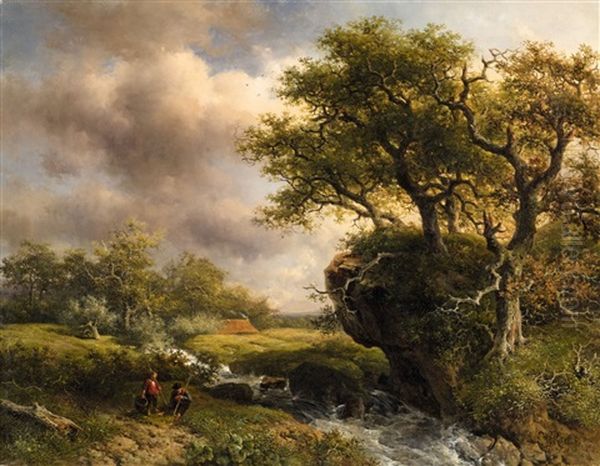 Landscape With A Stream And Two Anglers Oil Painting by Willem Roelofs