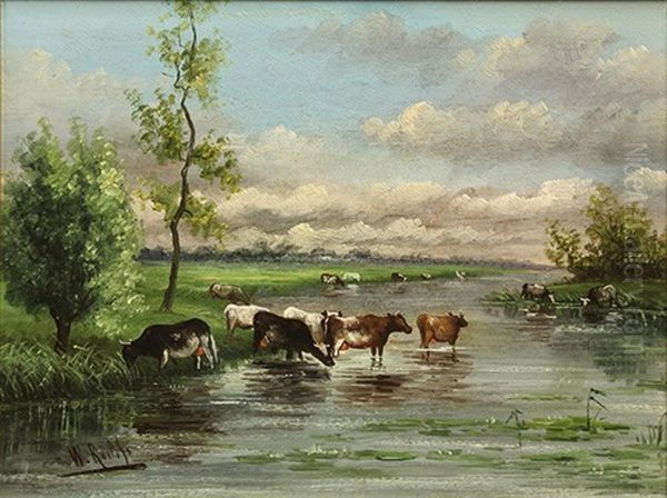 Landscape With Cows Oil Painting by Willem Roelofs