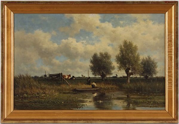 Pecheurs Et Vaches Pres D'un Etang Oil Painting by Willem Roelofs