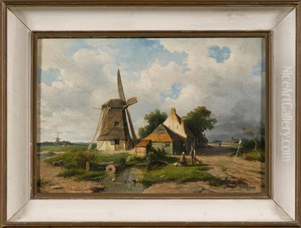 Paysage Anime Au Moulin A Vent Oil Painting by Willem Roelofs