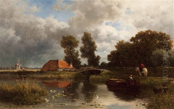 The Mooring Of The Boat By A Farm Oil Painting by Willem Roelofs