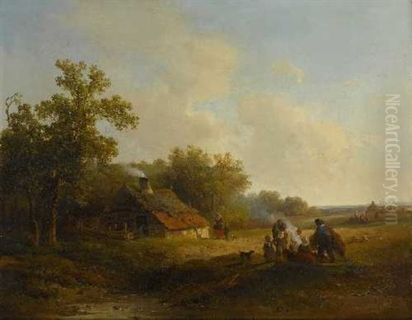 Erntelandschaft Mit Bauern Am Kartoffelfeuer Oil Painting by Willem Roelofs