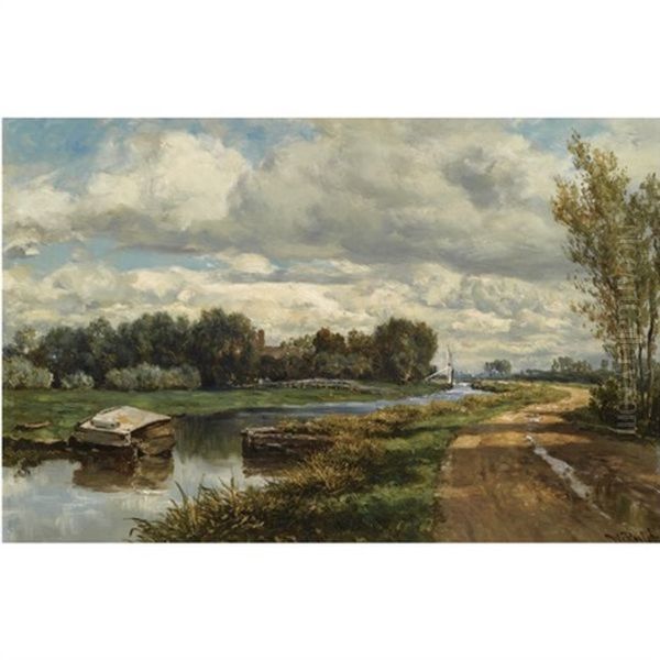 Chemin De Stompwijk Pres Leidschendam (environs De La Haye Hollande)- Stompwijk Road Near Leidschendam (surroundings The Hague) Oil Painting by Willem Roelofs