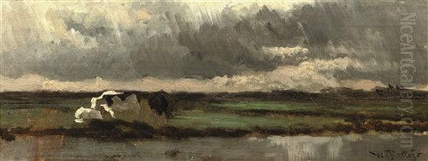 Moerkerk - An Approaching Rain Cloud Oil Painting by Willem Roelofs