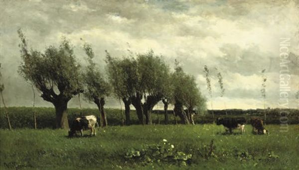 Wilgenrij - Cattle Grazing Near Willows Oil Painting by Willem Roelofs