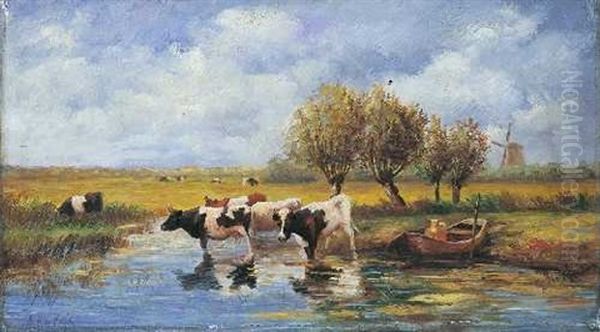 Landschaft Mit Teich Und Kuhen Oil Painting by Willem Roelofs