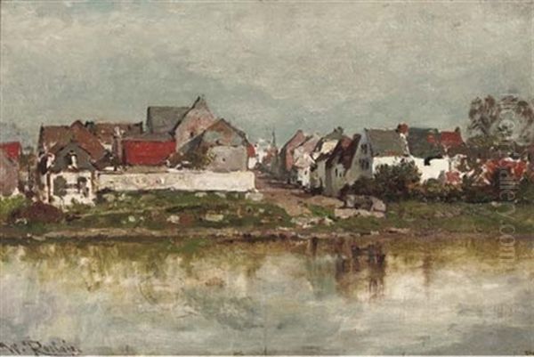 Village D'eisden Sur La Meuse, Entre Liege Et Maastricht Oil Painting by Willem Roelofs