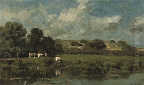 By Zomerzorg, Te Bloemendaal - By Haarlem - Cattle In The Dunes Oil Painting by Willem Roelofs