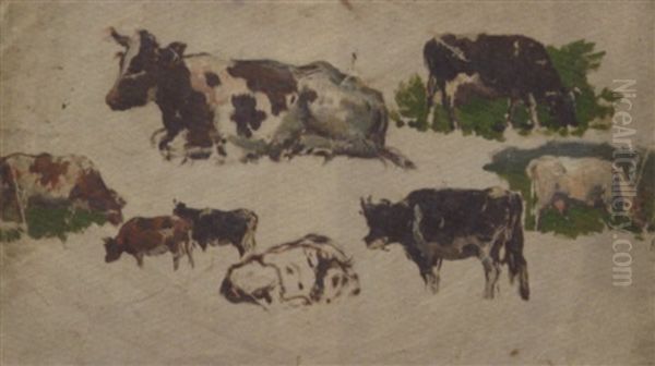 Studies Of Landscapes, Cows And Other Subjects Oil Painting by Willem Roelofs