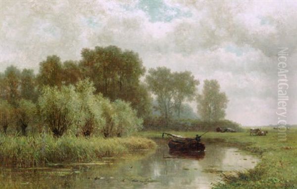 A Figure In A Boat On The Gein Oil Painting by Willem Roelofs