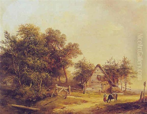 A Cowherd In A Landscape Oil Painting by Willem Roelofs