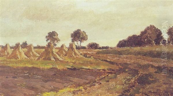 A Summer Landscape With Hay Stacks Oil Painting by Willem Roelofs