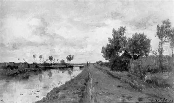 Chemin Au Bord D'un Canal Hollande (noorden) Oil Painting by Willem Roelofs