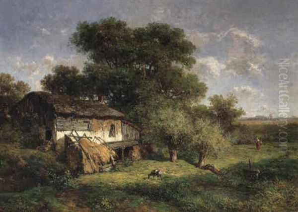 A Wooded Landscape With A Peasantwoman And A Goat Oil Painting by Willem Roelofs