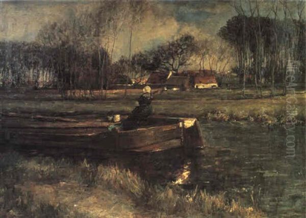 A Barge On A Canal Oil Painting by Willem Roelofs