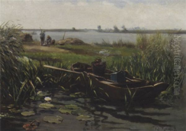 Figures At Work In A Polder Landscape Oil Painting by Willem Elisa Roelofs