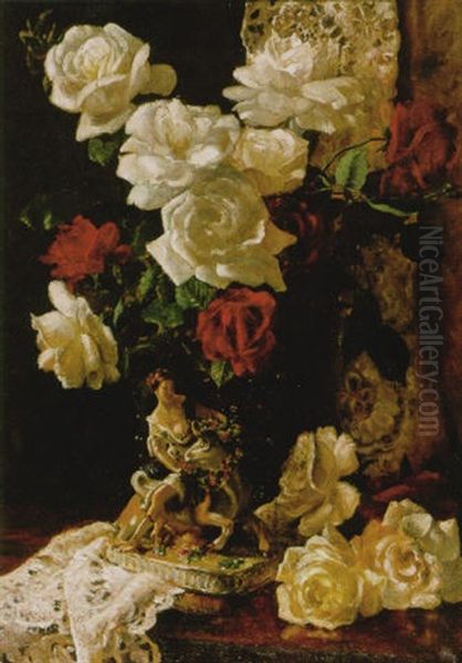 Stilleven Met Rozen En Porseleine Groep Van De Ontvoering Van Europa Oil Painting by Willem Elisa Roelofs