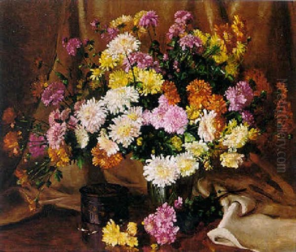 Chrysanthemums Oil Painting by Willem Elisa Roelofs