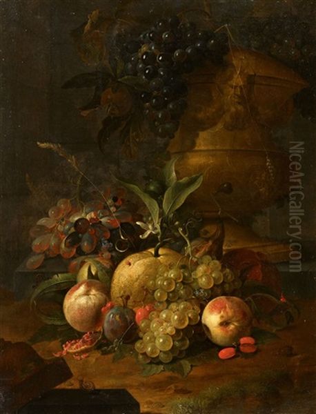 Fruit Still Life In A Vase Oil Painting by Coenraet (Conrad) Roepel