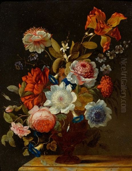 Bouquet Of Flowers In A Vase On A Marble Table Oil Painting by Coenraet (Conrad) Roepel