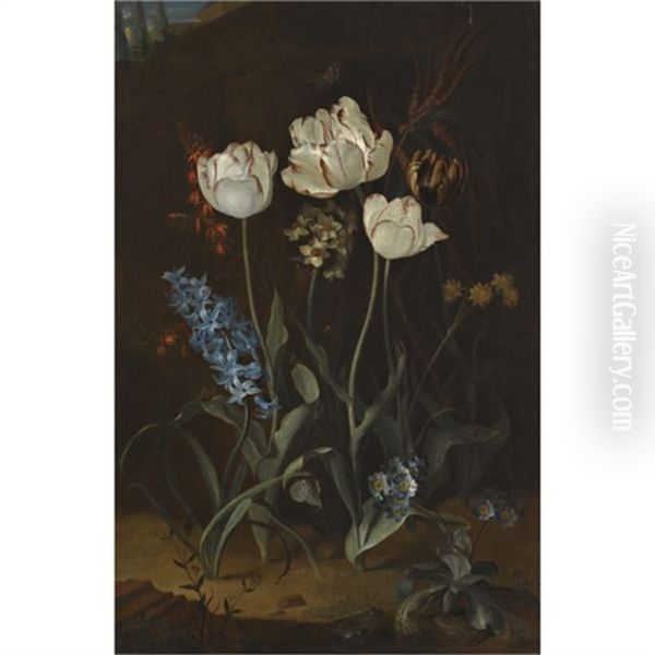 Still Life With Tulips And Hyacinth Oil Painting by Coenraet (Conrad) Roepel