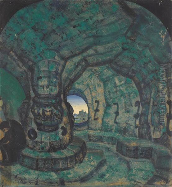 The Tower, A Stage Design For Princess Maleine Oil Painting by Nikolai Konstantinovich Roerich